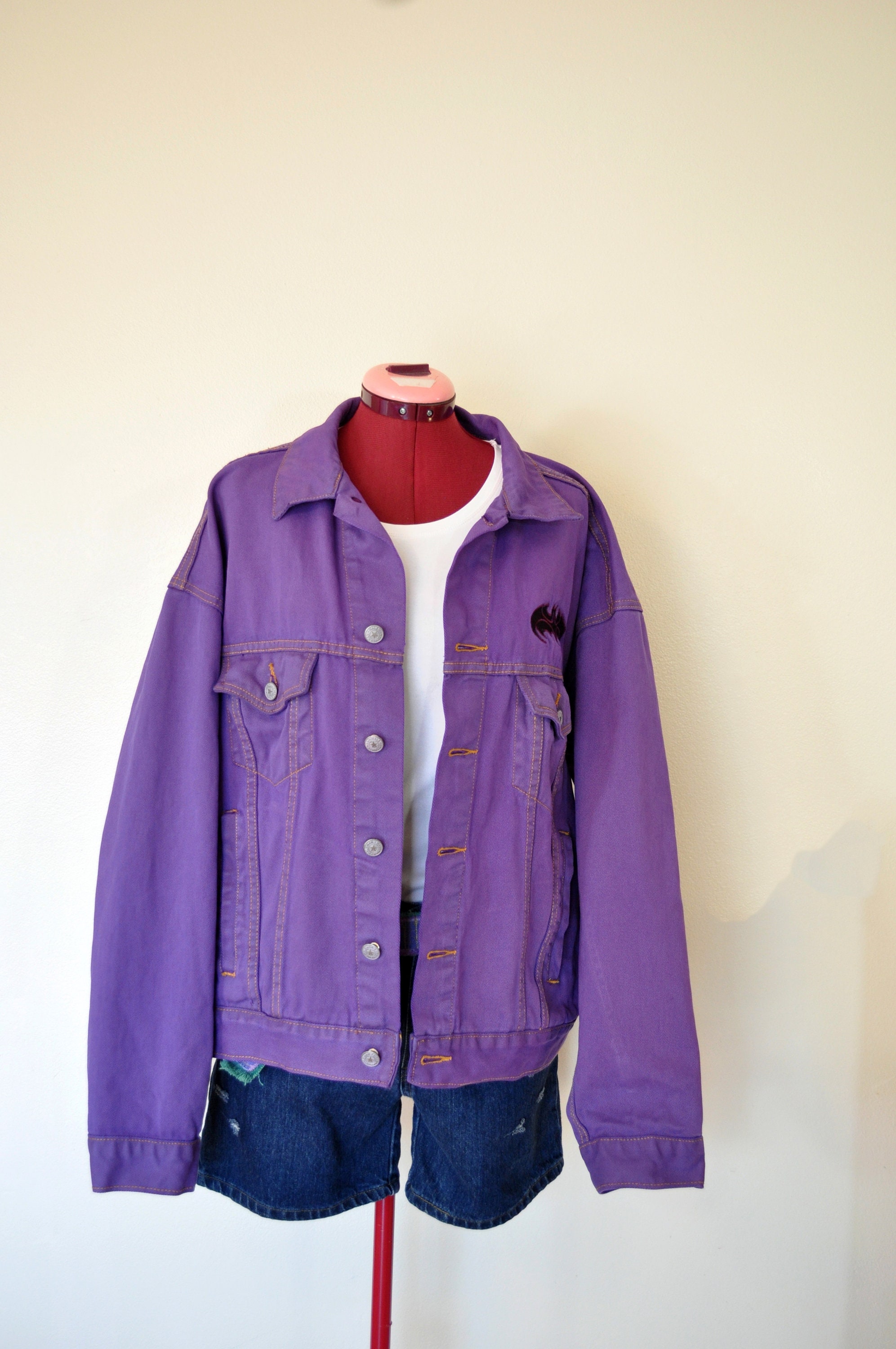 Purple Men's Embossed Faded Denim Jacket