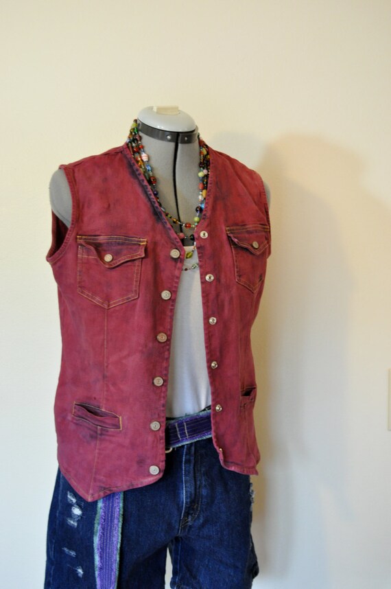 red denim vest