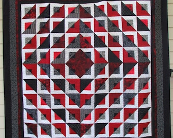 Red Black White Geometric "Radiant" QUILT - 98" x 98" Queen