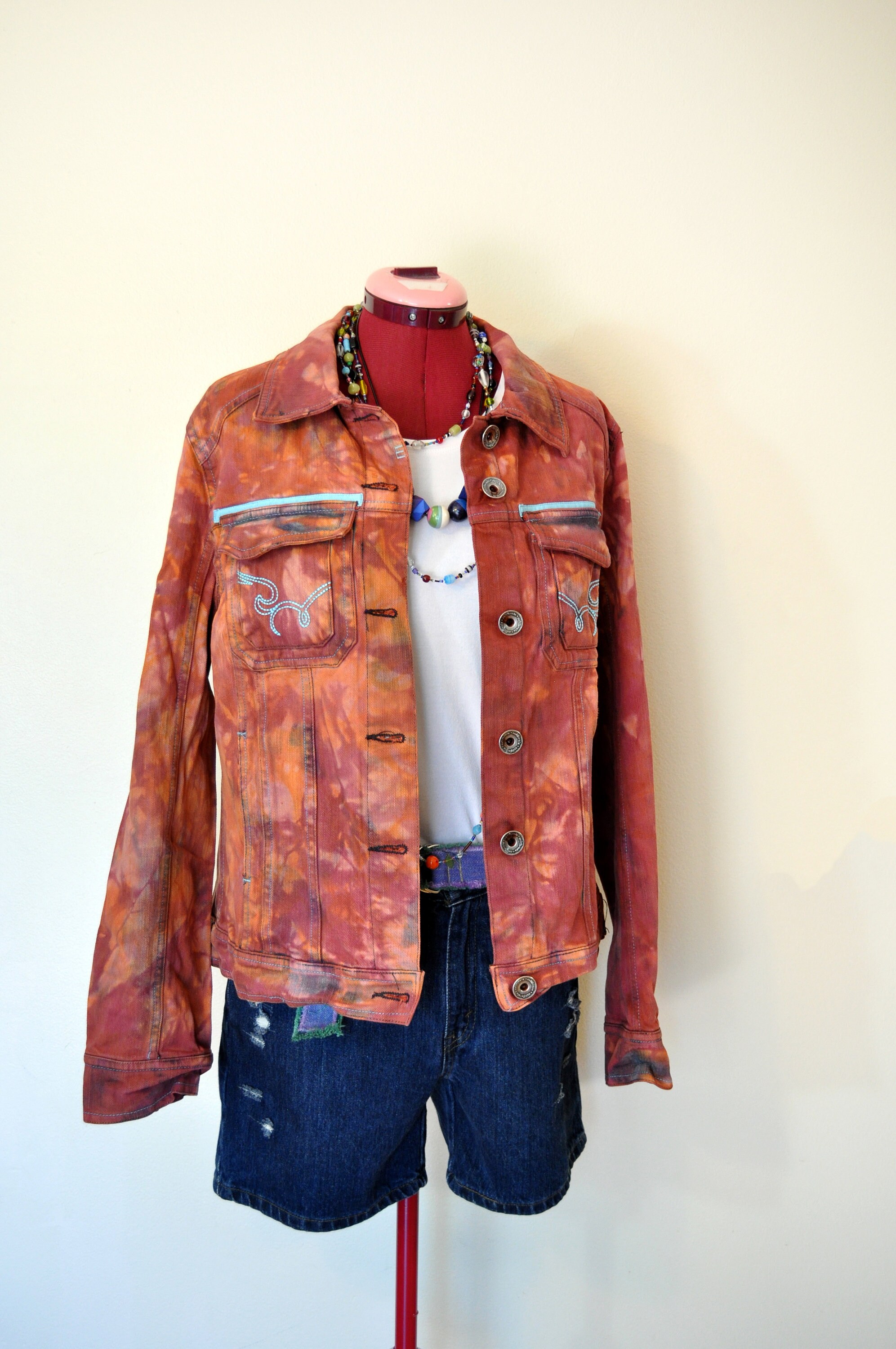 Red Medium Denim Jacket Orange Wine 