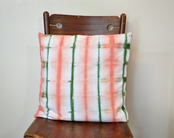 CORAL GREEN Dyed Pillow Cover Square Sham Envelope Style Dyed Shibori SQUARE Tie Dye Design - 16" x 16" Pillow Cover #21