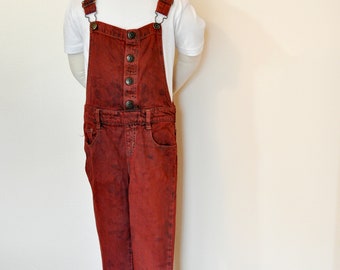 Red Dyed Kids 6/6X Small Upcycled Joe Fresh OVERALL Pants (24W x 22L)