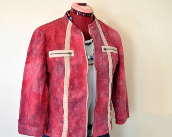 Pink Womens Mottled Dyed Small Upcycled Chicos Linen Jacket (38" chest)