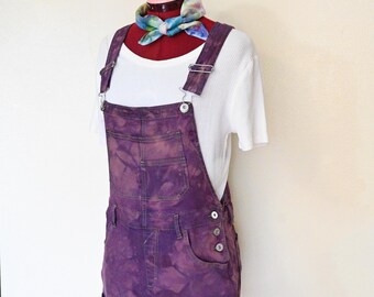 Purple Mottled Dyed Womens Medium Upcycled No Boundaries Bib OVERALL Shorts (34W x 3L)