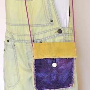 Gefärbte Denim Tasche HANDTASCHE - Hand Made Urban Upcycled Gold Lila Gefärbte Denim Geldbörse Over the Shulter Mini Bag Tote 68
