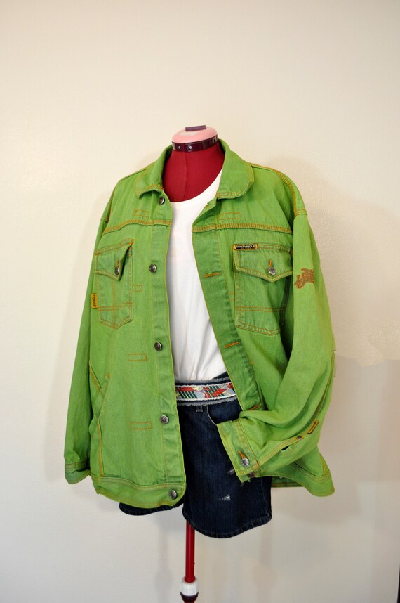 Lime Mens XL Denim JACKET Lime Green Dyed Upcycled Southpole Denim Trucker Jacket Adult Mens Size Extra Large 54 Chest Etsy Canada