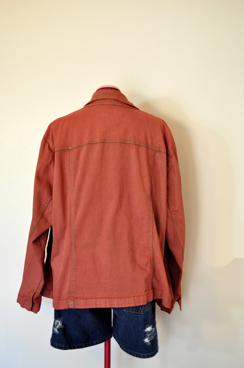Red Maroon Dyed Upcycled St 56 chest Johns Bay Denim Barn Blazer Jacket Red 2X Denim Jacket Adult Womens Plus Size Extra Large XL