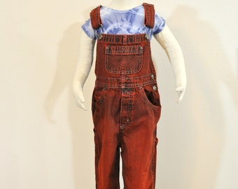 Orange Dyed Kids 4T Upcycled Arizona Denim Bib OVERALLS (24W x 14L)