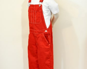 Red Kids 8 Bib OVERALL Cropped Pants - Scarlet Red Dyed NEW OshKosh Cotton Overalls - Children's Kids Size 8 Year  (26" W x 18" L)