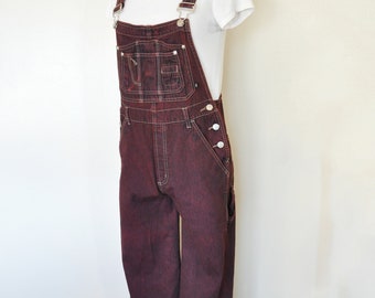 Dark Red Dyed Womens Juniors 3/5 Small Upcycled No Boundaries OVERALLS - (32W x 28L)