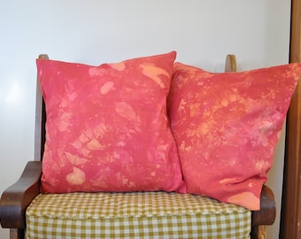 Golden Yellow and Cherry Red Dyed Pillow Cover Square Envelope Style Mottled Dye Shibori Tie Dye Design - 18" x 18" Pillow Cover