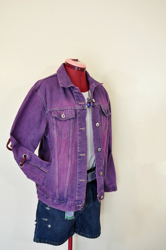 Violet Mens Large Denim JACKET Purple Plum Dyed Upcycled 