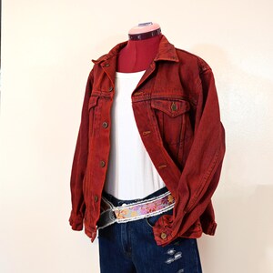 Red Dyed Mens Medium Upcycled Greenland 90s Denim Trucker JACKET