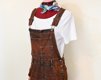 Orange Dyed Womens Junior 3/5 Small Boundaries Denim Bib OVERALL Shorts (32W x 3L)