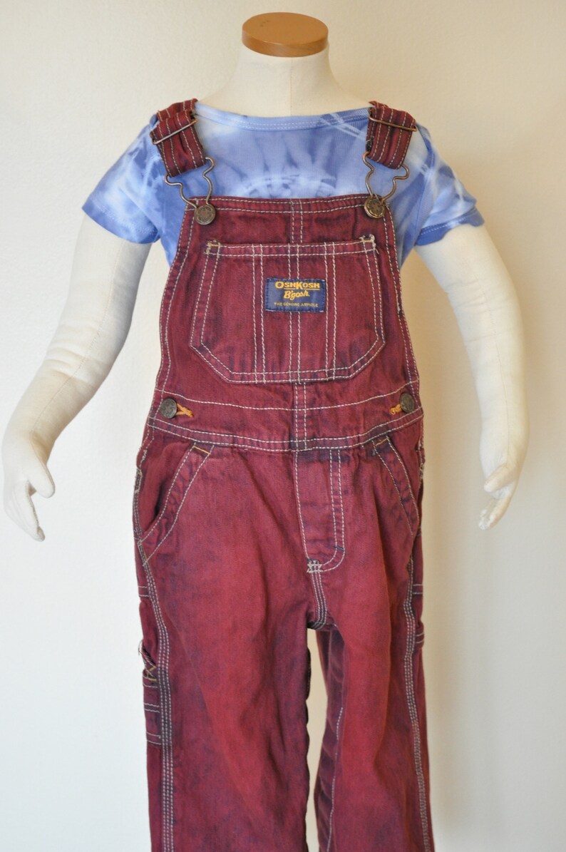 Girls Boys Size 18 Months 22 waist x 11 L Dyed Red Wine OshKosh Kids Denim Overalls Maroon Kids Size 18 months Bib OVERALL Pants