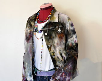 Blau Violett Ice Dyed große Upcycled Time & Tru Cotton Trucker JACKE (42 "Brust)