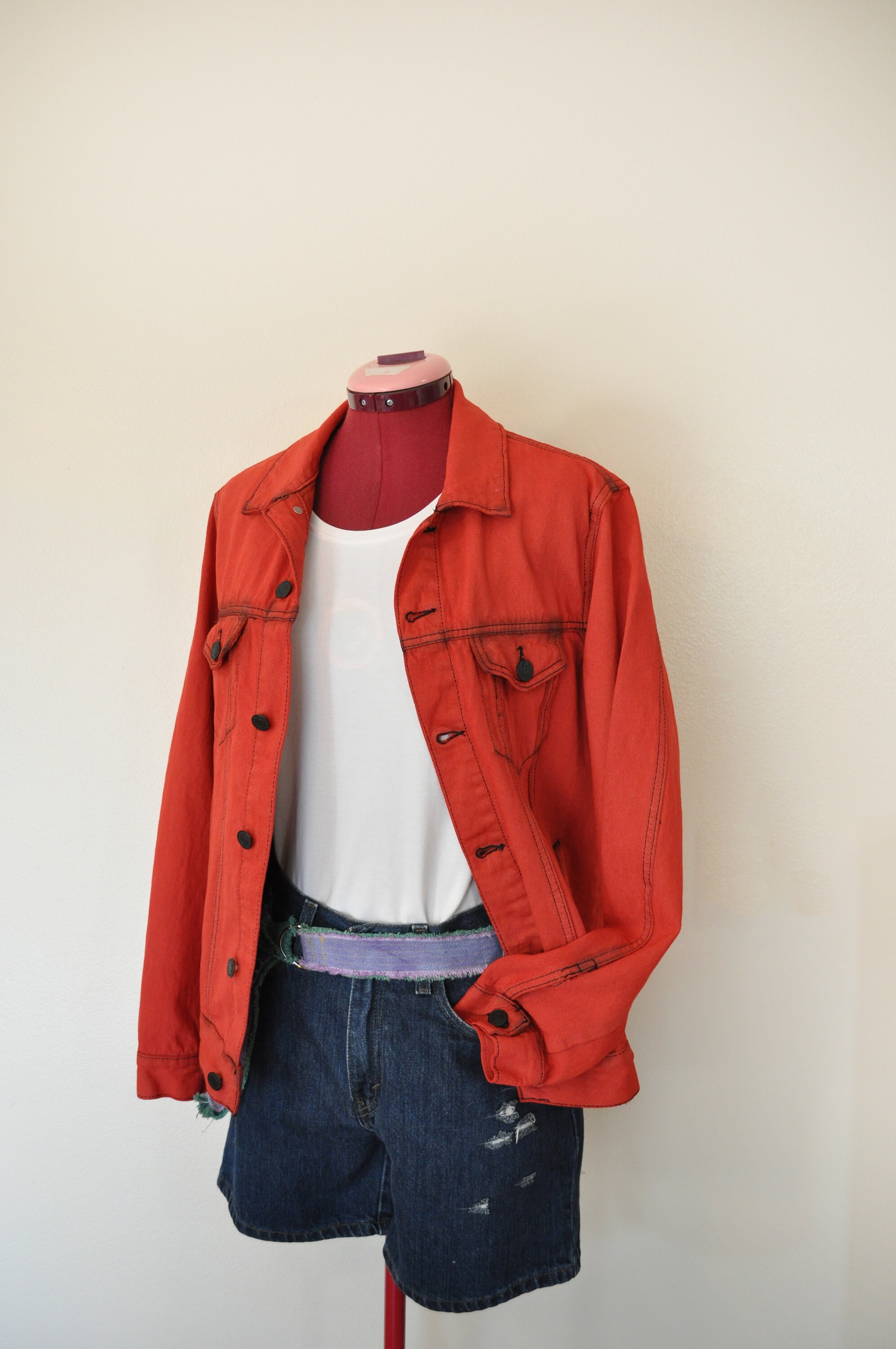 Red Mens Small Denim JACKET Scarlet 