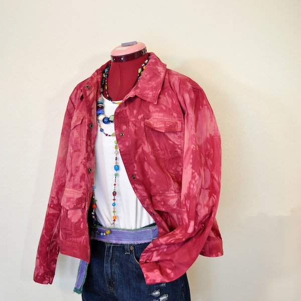 Red XL Cotton JACKET - Red Wine Dyed Upcycled Havana Jack Cotton Safari Blazer Jacket - Adult Women Extra Large (46 chest)