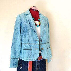 Aqua Mottled Dyed Womens PM Medium Upcycled Relativity Denim Blazer JACKET (40" chest)