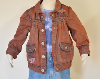 Orange Kids 18 Months Denim JACKET - Orange Dyed Upcycled Osh Kosh Trucker Jacket - Child Toddler Girls Size 18 Months (26" chest)