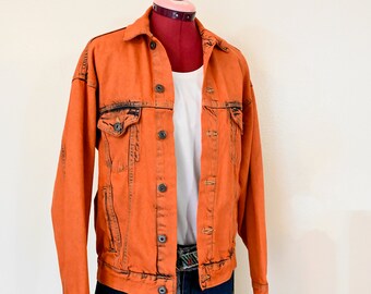 Orange Dyed Adult Mens Small Upcycled Cotton:on Denim Trucker