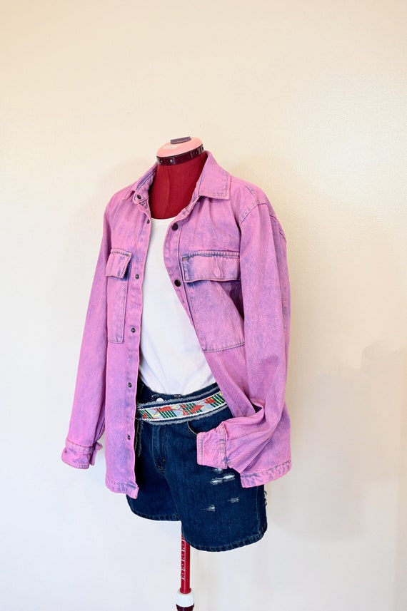 Pink Mens Small Denim JACKET - Pink Dyed Upcycled 