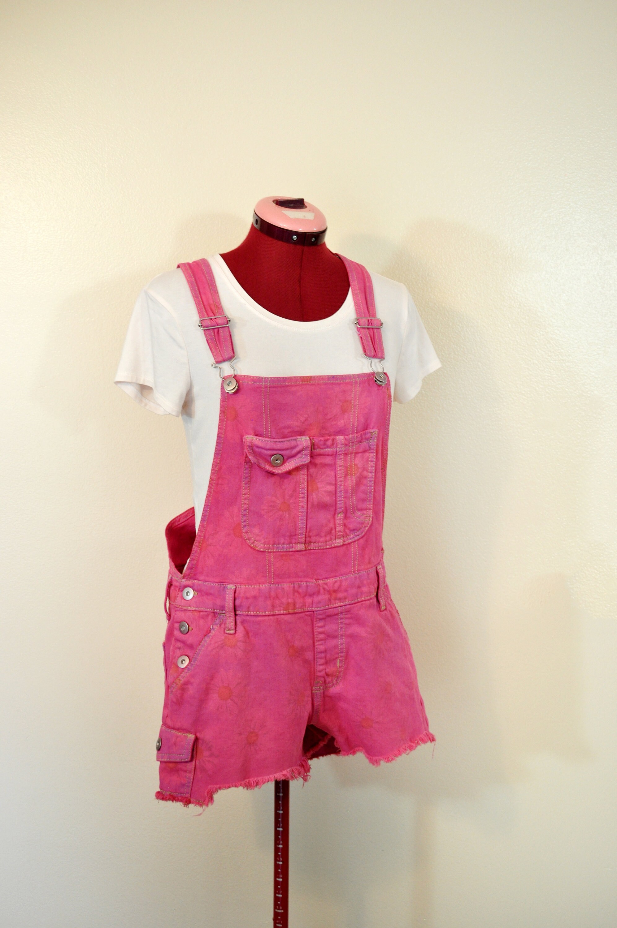Pink Jrs. Medium Bib OVERALL Shorts Pastel Pink Dyed - Etsy Canada