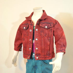 Red Dyed Boys 3T Upcycled OshKosh Denim Trucker JACKET  (30" chest)
