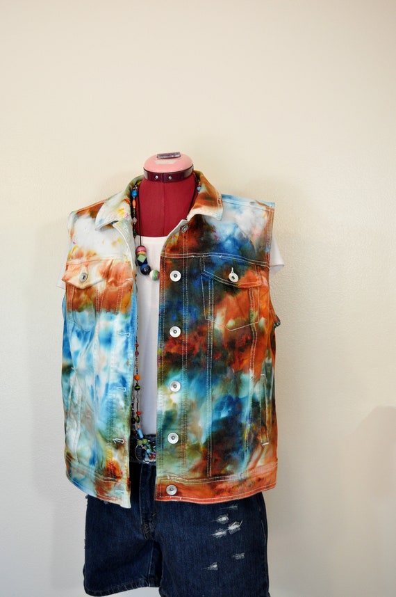 Rust Moss XL Cotton Vest - Aqua Red Green Ice Dyed