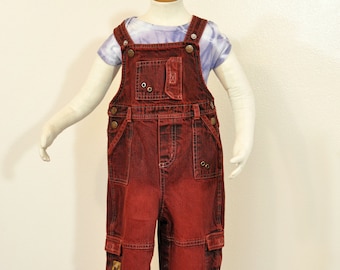 Red Dyed Kids 18 Months Upcycled Lil Me Bib OVERALL Pants (22W x 10L)