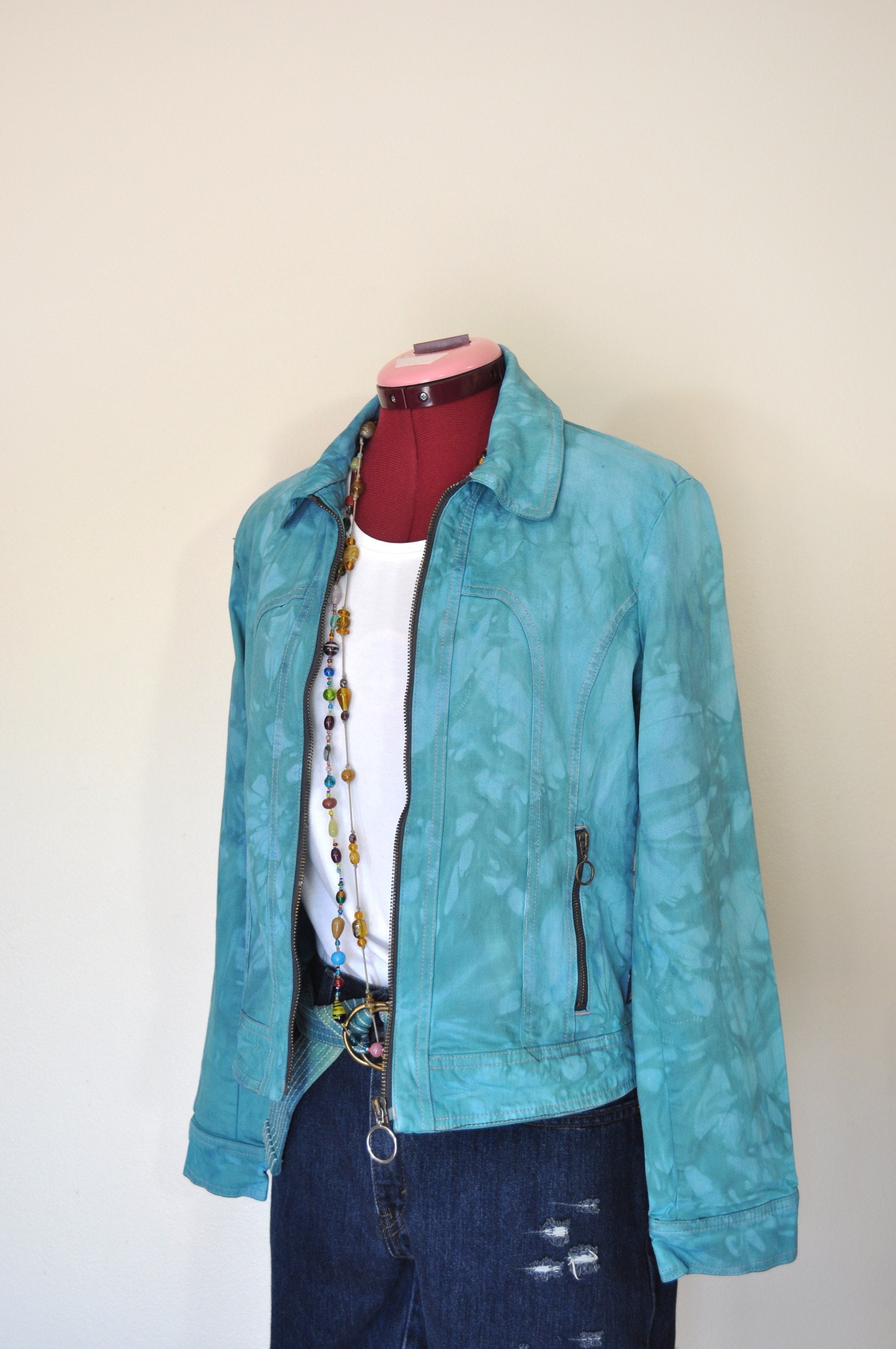 Turquoise Biker Jacket Vintage Aqua Ladies Jacket UK