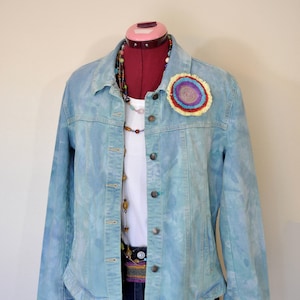 Teal Large Cotton JACKET - Aqua Turquoise Dyed Upcycled A.M.I. Cotton Trucker Jacket - Adult Womens Size Large (42" chest)