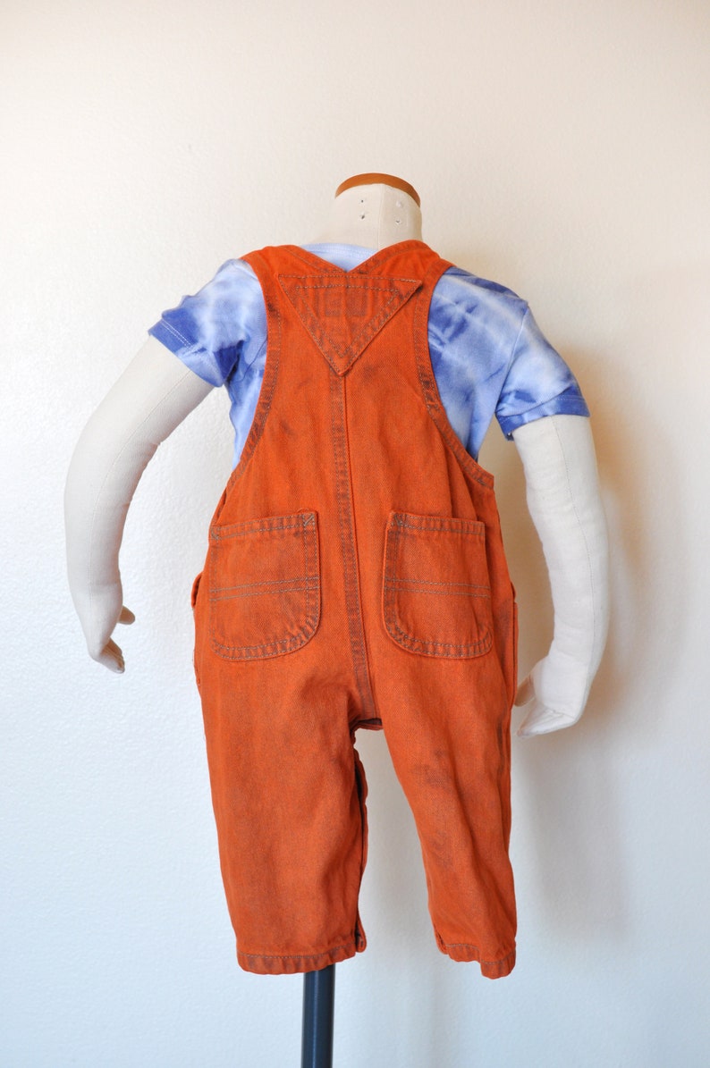 Bib OVERALL Pants 10W x 7 L Newborn Infant 3-6 months Hand Dyed Orange Vintage Denim Baby Arizona Denim Overalls Orange Kid 3-6 Mo