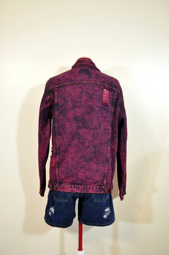 Wine Mens Small Denim JACKET - Wine Red Dyed Upcy… - image 6