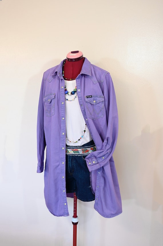 Violet Large Denim Shirt DRESS - Lilac Purple Dyed