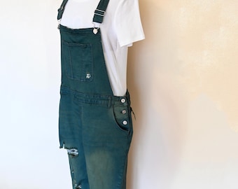 Green Dyed Adult Womens Juniors Extra Large Denim Bib OVERALLS Pants (38W x 26L)