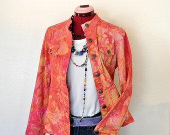 Pink Mottled Womens Medium Upcycled Relativity Denim Safari Jacket (38" chest)