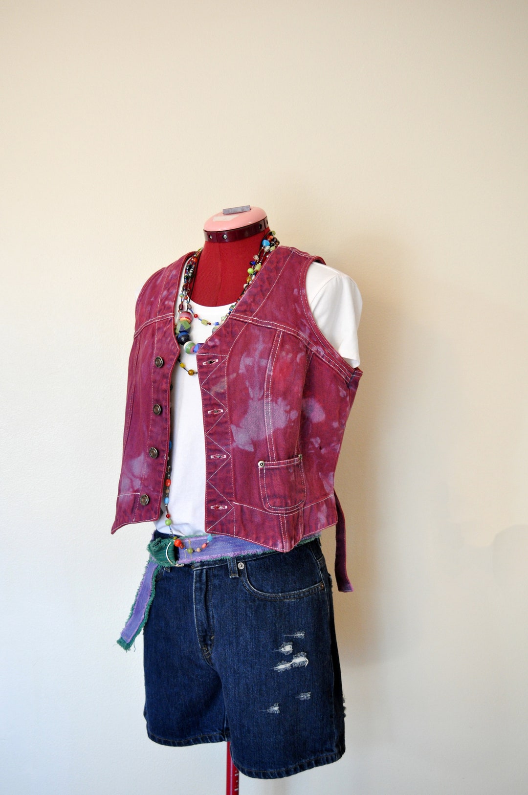 Red Wine Mottled Dyed Upcycled Cropped Canyon River Blues