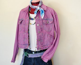 Pink Dyed Womens Junior Medium Upcycled Old Navy Cropped Trucker JACKET (40" Chest)