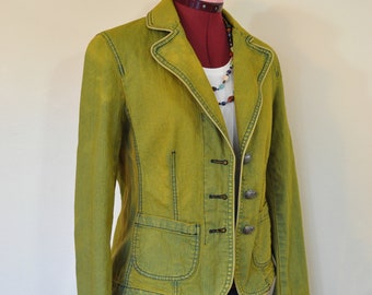 GIACCA di jeans piccola dorata - Giacca blazer di jeans Nine & Co riciclata tinta a mano in oro giallo - Taglia 10 da donna adulta piccola (petto da 38")