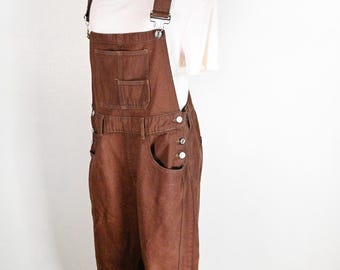 Brown Dyed Womens XL Extra Large Upcycled Jeans OVERALL Capri Pants (38W x 22L)