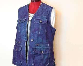Violet Mottled Dyed Womens Medium Upcycled LL Bean Fishermans VEST (42" chest)