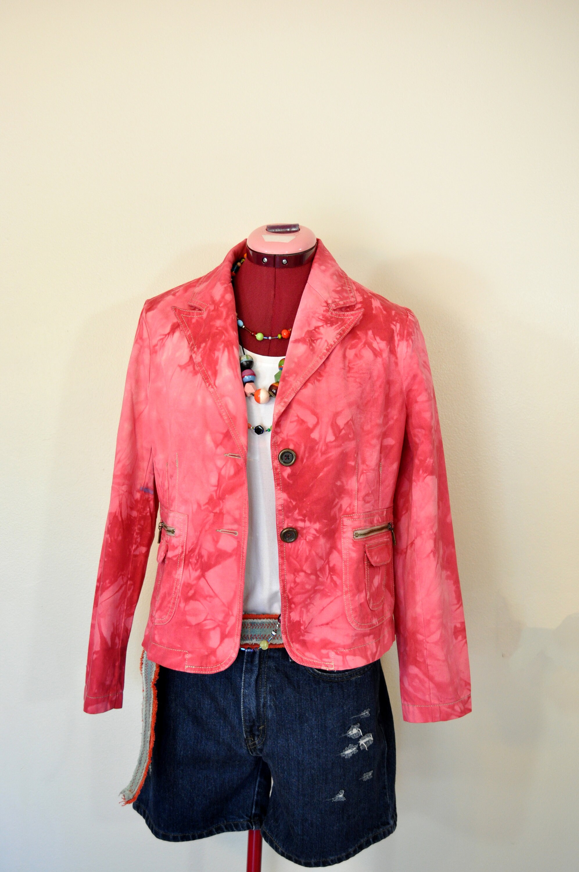 Red Medium Denim JACKET Cherry Red Hand 