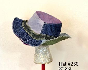 Dyed Upcycled Denim Adult XXL Extra Large 27" Oversized Bucket HAT #250 - 257