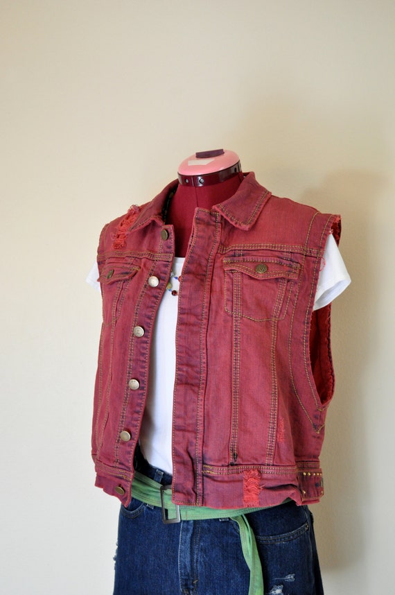 red denim vest