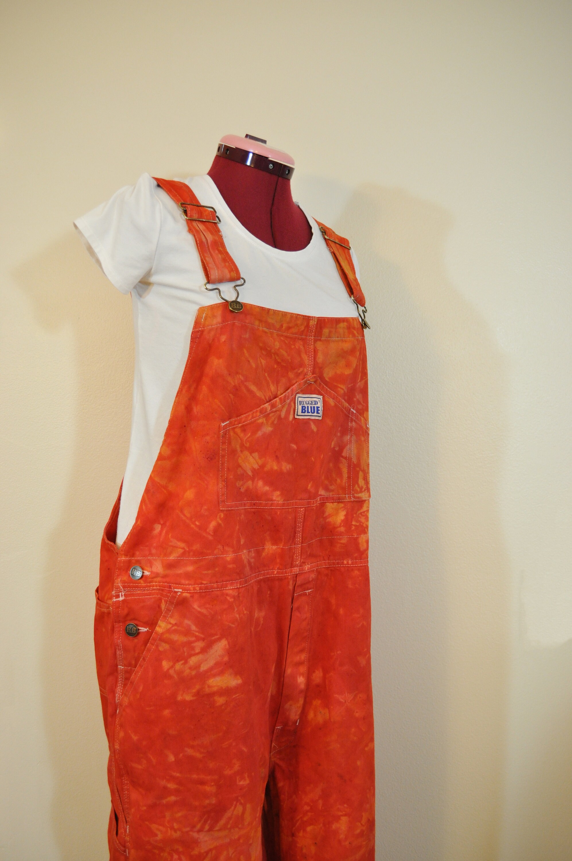 Red Orange Mens Medium Bib OVERALL 