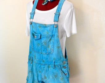 Aqua Dyed Womens Juniors Medium Upcycled No Bounderaries Bib OVERALL Shortalls (34W x 3L)