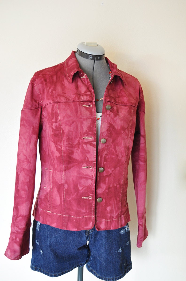 Red Medium Cotton JACKET Red Wine Hand Dyed Upcycled Etsy