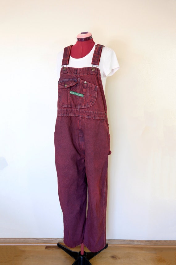 Red XL Bib OVERALL Cropped Pants - Dark Red Dyed … - image 1