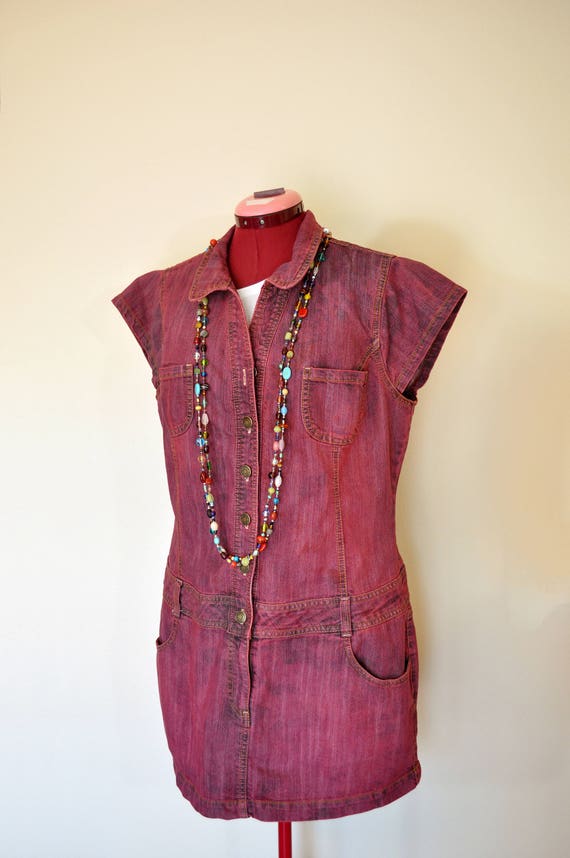 Red Dyed Womens Large Upcycled Mossimo Denim Jumper DRESS (42" Chest) -  Etsy Hong Kong